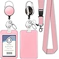 Lanyards for ID Badges, Work Badge Holder Retractable Reel Clip, Lanyard with Cruise Ship Card Holder, Carabiner Keychain Name Tag Protector for Teacher Women Doctor Nurse Office Gift