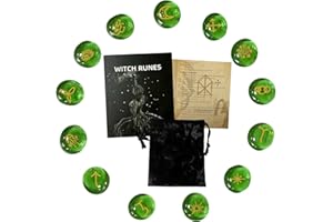 Tirmanaz Runes, 13 Pcs Runes Set, Glass Runes for Beginners, Divination, Pagan, Green Rune Stones Set with Runes Book, Velvet Drawstring Bag