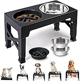 Elevated Dog Bowls with 5 Adjustable Heights Stand | 2 Stainless Steel Bowls and 1 Slow Feeder, 3.2" to 12.2" Hegiht Raised Dog Bowl for Small to Large Dogs