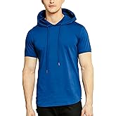 Klizzer Short Sleeve Hoodie for Men, 100% Cotton, Lightweight Gym Hoodies for Workout, Muscle-Fit Athletic Hooded T Shirt
