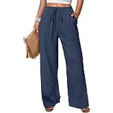 ANRABESS Women's Wide Leg Beach Pants Elastic Waist Lightweight Casual Flowy Palazzo Lounge Trousers with Pockets