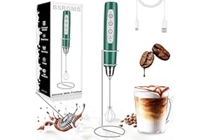 BSRGMS Milk Frother Handheld with Stand, Electric Whisk 3 Speed Adjustable, Drink Mixer with Stainless 3 Whisk, Rechargeable Hand Frother Wand, Foam Maker for Latte Cappuccino Hot Chocolate Egg Green