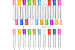 DOUBLEWOOD Liquid Droppers, 30 Pcs 5ml Medicine Droppers for Kids, Silicone Pipettes Dropper with 1 Clean Brush, Small Plastic Eye Dropper for Kids Medicine, Candy Mold, Gummy Bear, Gelatin, Oil, Crafts