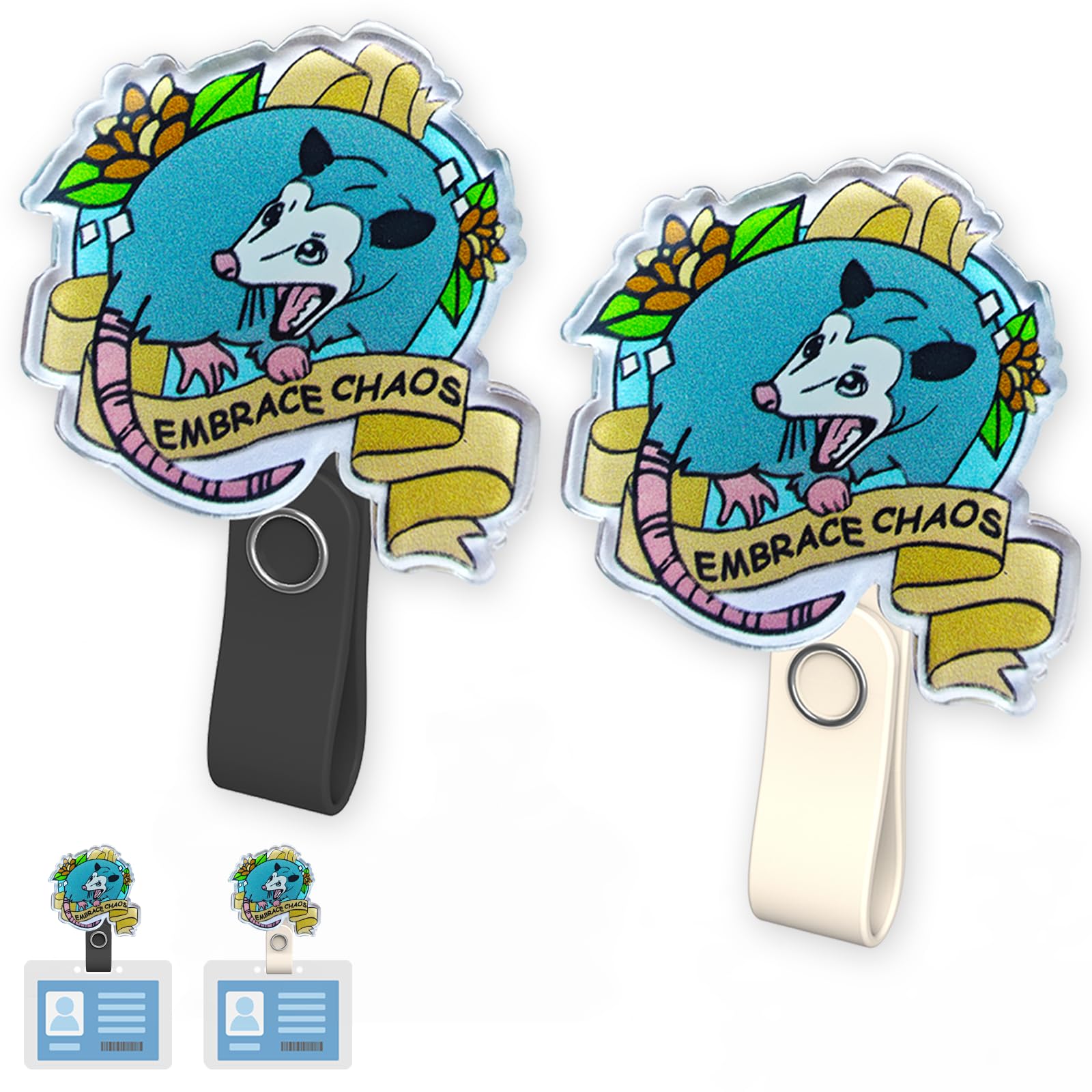 2 Pcs Magnetic ID Name Badge Holder Embrace Chaos Opossum Magnetic Badge Holder Clip for Clothes & Shirt Cute Possum Acrylic Badge Accessories for Office Worker, Teacher, Doctors, Nurses (Opossum)