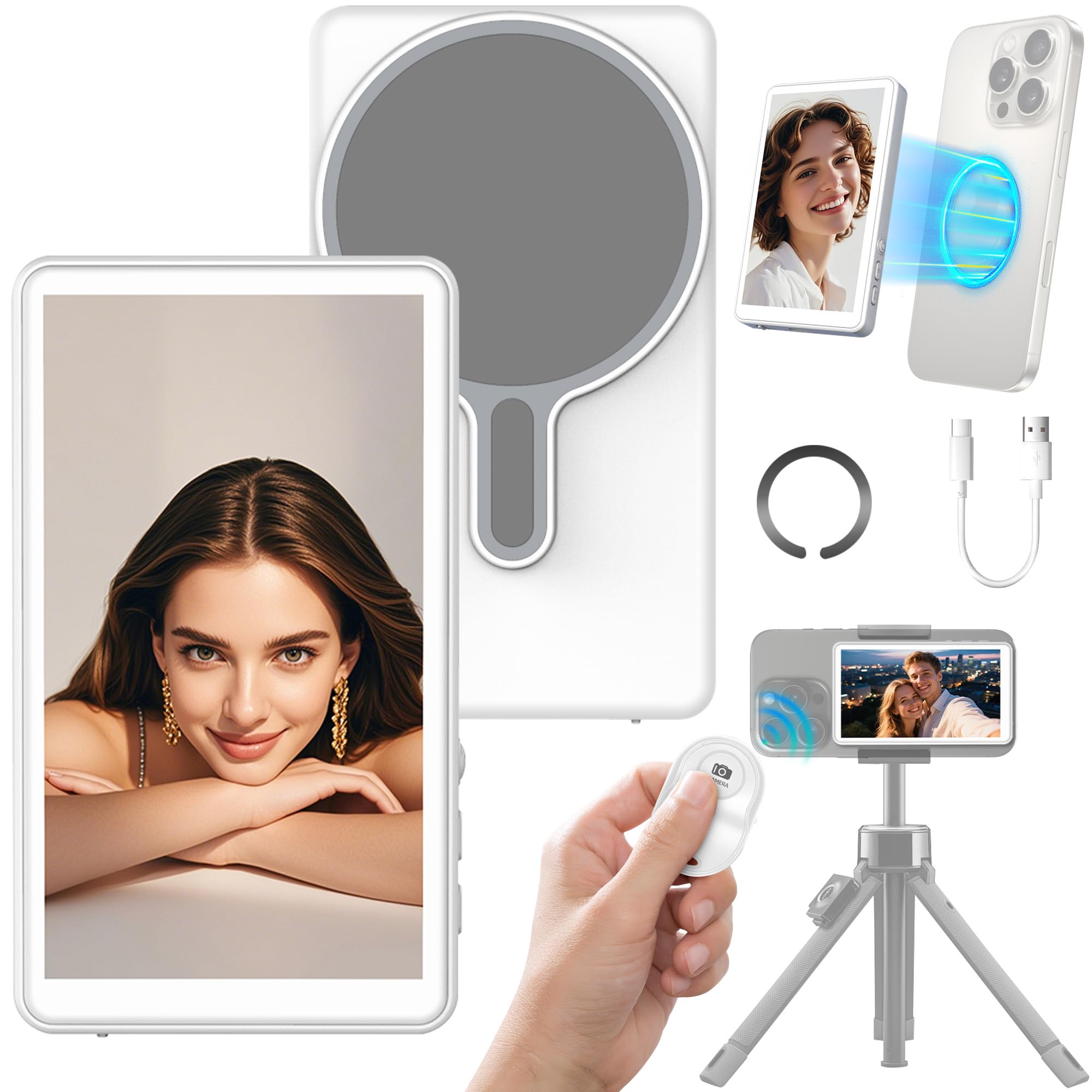 Photo 1 of NoteBuddy Selfie Monitor Screen Phone- Magnetic Phone Vlog Back Camera Selfie Monitor - 1080P Display can Wirelessly Connect to Mobile Phones - Selfie Screen Compatible with iPhone & Android (White)