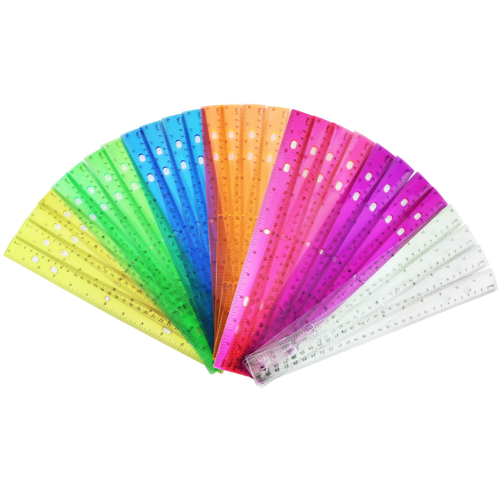 Photo 1 of 28 Pack Plastic Ruler 12 Inch Transparent Rulers - 7 Assorted Color Metric Bulk for Kids School Office Classroom