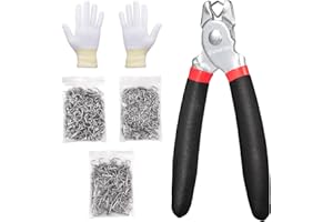 Spurtar Straight Hog Ring Pliers Kit with 360pcs 3/4" 1/2" 3/8" Hog Rings Spring-Loaded A3 Steel for Upholstery Fencing Anima