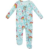 EASWEET Bamboo Viscose Baby Girl Footie Pajamas, Newborn Sleepers Infant Onesie, 2-Way Zipper Footed Pjs