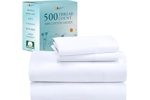 California Design Den 100% Cotton Sheets King Size Set - Cooling 500 Thread Count Sateen, Deep Pockets with All Around Elastic for a Snug Fit, Durable Bedding Set - White Sheets