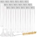 DEPEPE 18pcs 115ml Clear Flat Plastic Test Tubes with Screw Caps 30 x 180mm with 3 Funnels and 1 Brush, Large Test Tubes Cont