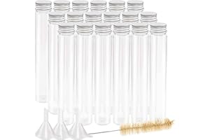 DEPEPE 18pcs 115ml Clear Flat Plastic Test Tubes with Screw Caps 30 x 180mm with 3 Funnels and 1 Brush, Large Test Tubes Containers for Bath Salt Candy Storage