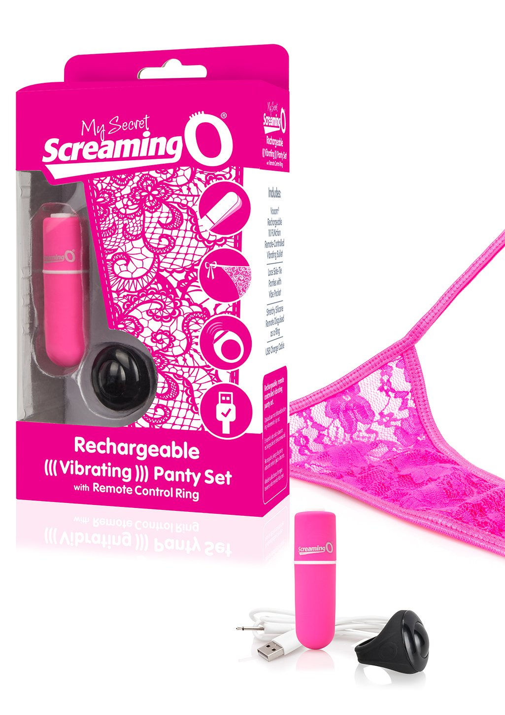 Screaming O My Secret Rechargeable Remote Control Vibrating Pants, Ring and Bullet Set, Pink