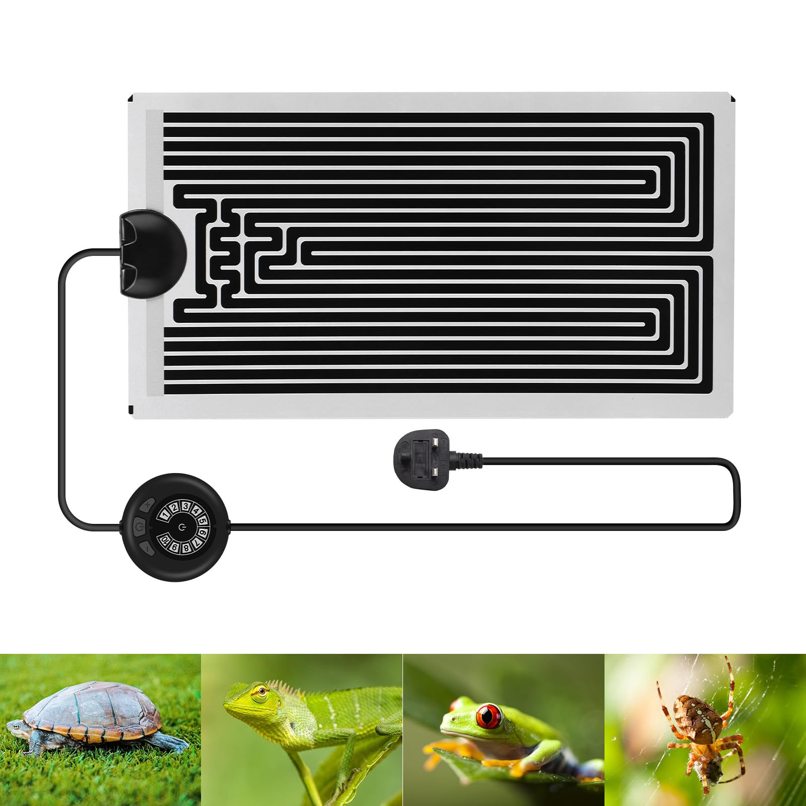 Reptile Heating Mat, Reptile Heat Pad with Temperature Adjustment, Control Terrarium Pet Tank Warmer Mat Pad, Removable Heat Mat for Small Animals Amphibians Turtle Lizard Spider (14W - 15*28cm)