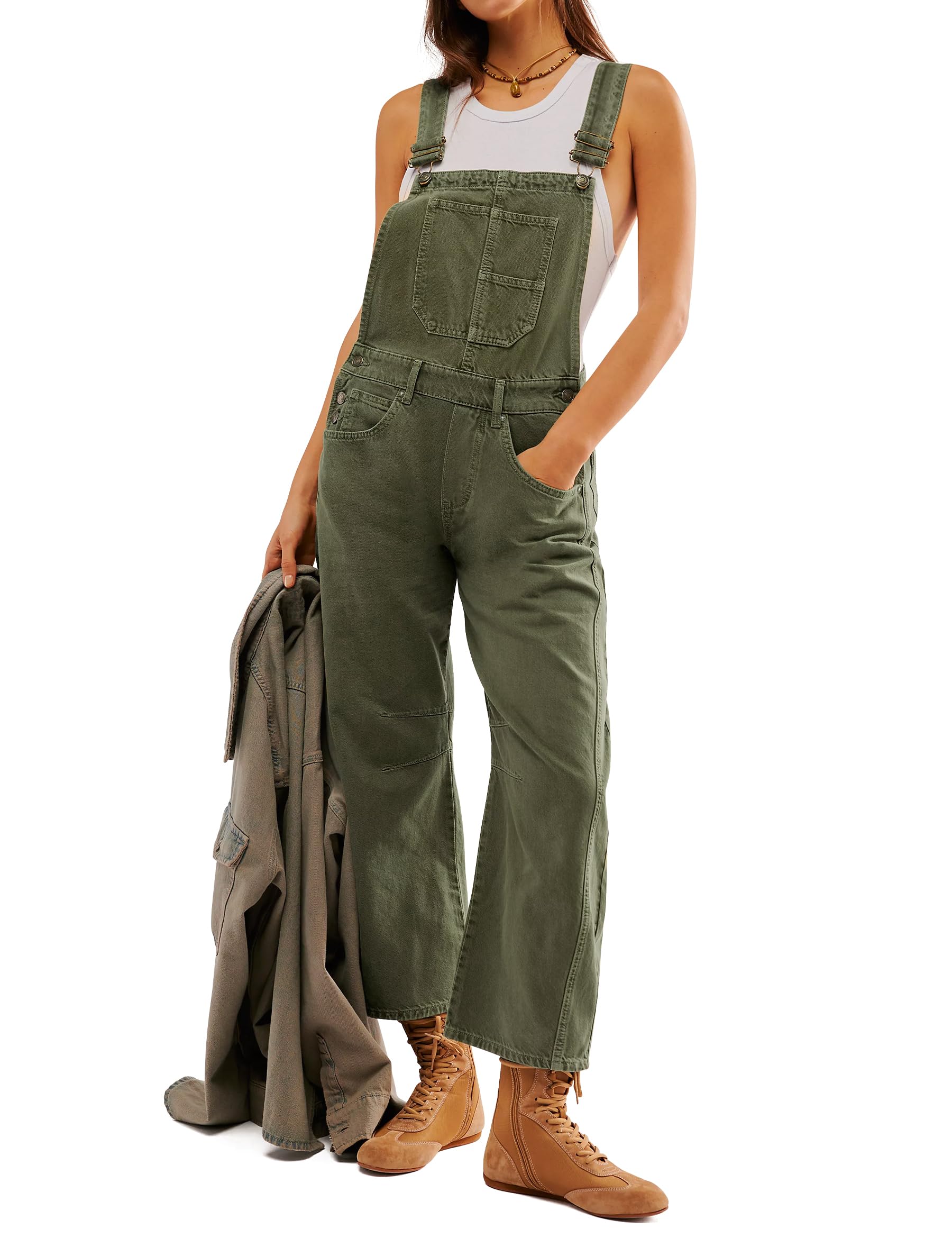 Photo 1 of Qazel Vorrlon Denim Overalls for Women Barrel Wide Leg Bib Baggy Jeans Adjustable Denim Romper Stretch Jumpsuit Y2K Pants large