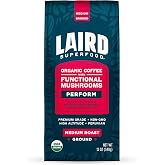 Laird Superfood Peruvian Medium Roast Coffee with Functional Mushrooms, Certified Organic Peruvian Ground Coffee Beans, Gluten-Free, Dairy-Free, Non-GMO, Paleo, Keto Friendly, 12 oz. Bag