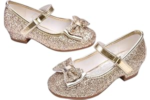Stelle Girls Dress Shoes Glitter Princess Shoe Flower Mary Jane Low Heels Party Wedding Prom Footwear for Toddler Kids