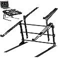 Pyle Portable Dual Laptop Stand - Standing Table with Adjustable Height, Ergonomic Design & Anti-Slip Prongs for DJ Mixer, So