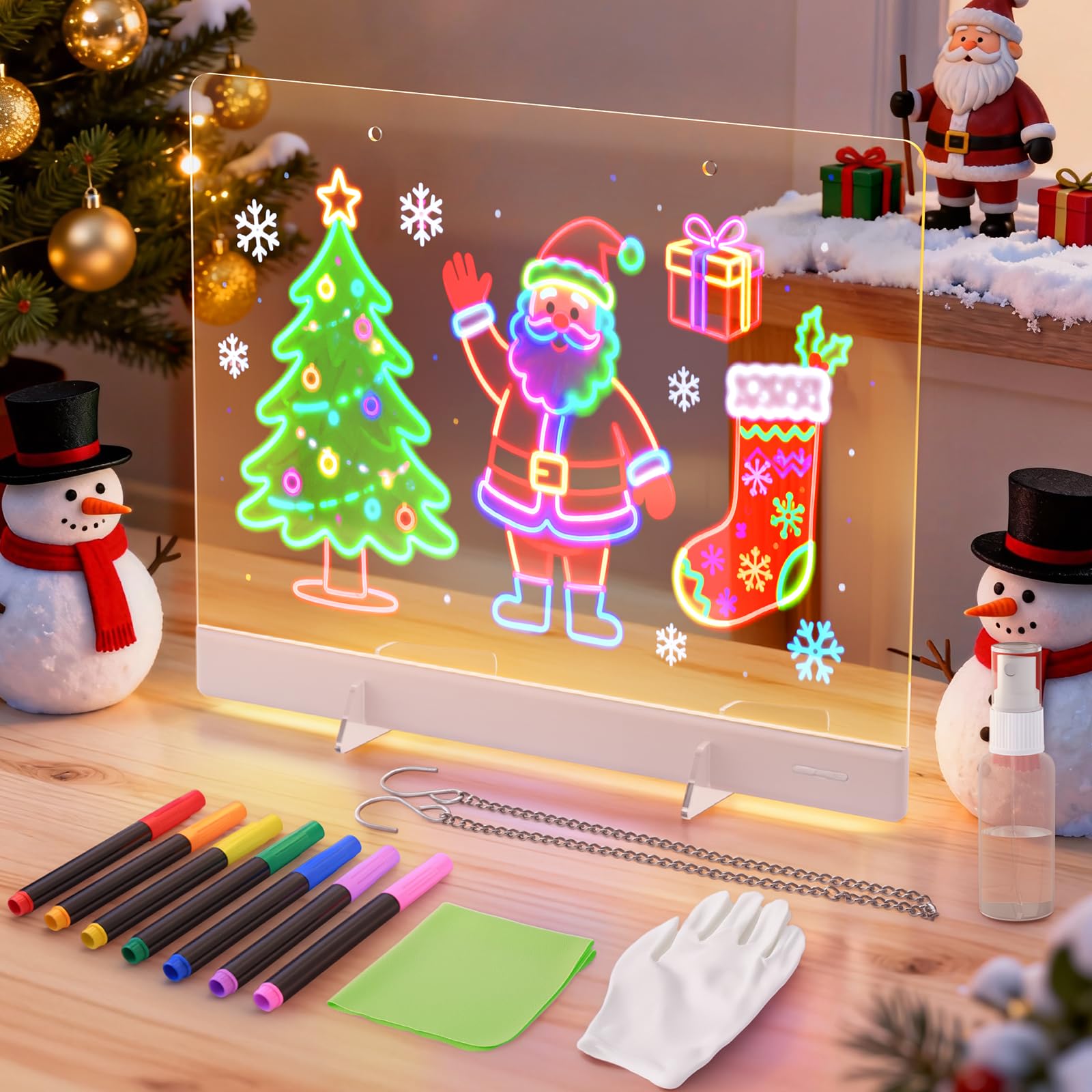 Photo 1 of 16" LumiBoard LED Drawing Board for Kids - 7 Colors & 10 Modes Rechargeable Acrylic LED Note Board with 7 Markers Cleaning Kit, Sketching & Birthday Gifts for Kids/Girls/Teens