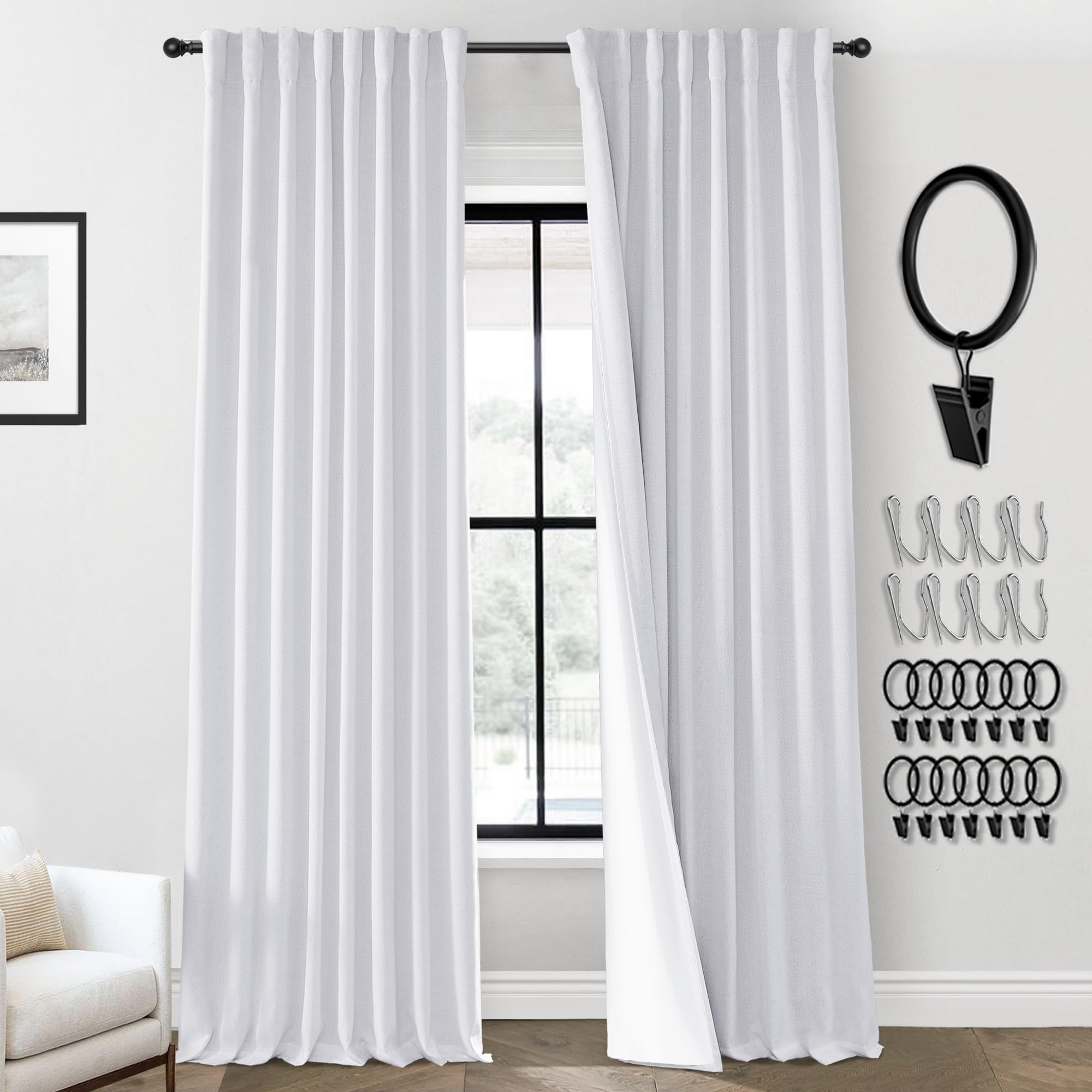 Photo 1 of PANELSBURG 92 Inch Curtains 2 Panels Set,Linen Back Tab Pleated Room Darkening White Blackout Curtains 92 Inches Long for Living Room Bedroom
