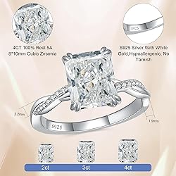 LANKRALOVNA 4CT Radiant Cut Engagement Rings for