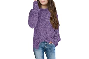 GAMISOTE Girl's Fuzzy Warm Sweater Crew Neck Chunky Side Slit Jumper Pullover Outwear