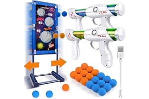 Kaufam Gun Toy Gift for Boys Age of 4 5 6 7 8 9 10 10+ Years Old Kids Girls for Birthday with Moving Shooting Target 2 Blaster Gun and 18 Foam Balls Compatible with Nerf Guns