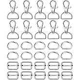 WAFJAMF Metal Snap Hook Ring Bulk 30 Pcs, Swivel Clasp Buckle and Non-Welded D Ring 10Pcs, Adjustable Rectangular Buckle (1' Inside Width Sliver)