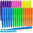 V-Opitos 30 Pack Highlighters in 6 Assorted Colors, No Bleed, Bright With Soft Chisel Tips, Ideal for Office and School Supplies