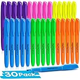V-Opitos 30 Pack Highlighters in 6 Assorted Colors, No Bleed, Bright With Soft Chisel Tips, Ideal for Office and School Supplies