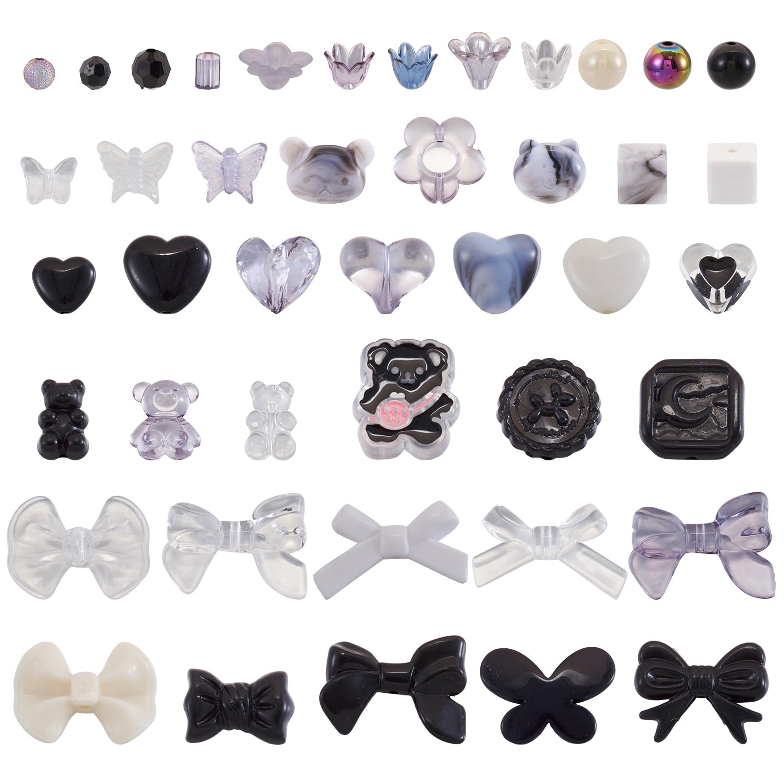 Photo 1 of 1Bag Assorted Black Acrylic Beads for Bracelet Making Cute Butterfly Bowk Gummy Bear Aesthetic Bracelet Beads Charms for Valentines Necklace Earrings Jewelry Making
