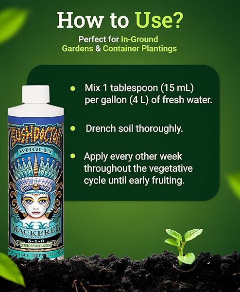 FOXFARM BUSH DOCTOR WHOLLY MACKEREL FISH FERTILIZER, FX14113 – LIQUID PLANT NUTRIENT FOR SEEDLINGS, TRANSPLANTS, AND VEGETATIVE GROWTH – NPK 3-1-0 (PINT)
