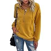 PRETTYGARDEN Women's Casual Long Sleeve Lapel Zipper Sweatshirt Drawstring Loose Pullover Tops