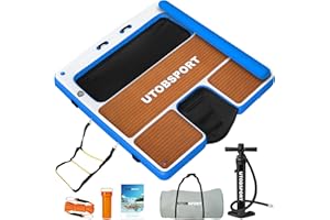 UTOBSPORT Inflatable Floating Dock 8X8 FT Floating Rafts with Water Ramp & Water Hammock Floating Island/Floating Platform, Wood Grain Non - Slip Surface, Ideal for Pool, Ocean, Lakes