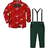 A&J DESIGN Toddler Formal Outfit Boy with Suspender Baby Dress Clothes Kids Set 12 Months-6 Years, Shirt & Pants & Bow Tie