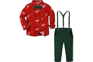 A&J DESIGN Toddler Formal Outfit Boy with Suspender Baby Dress Clothes Kids Set 12 Months-6 Years, Shirt & Pants & Bow Tie