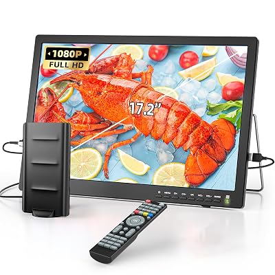NORTHING 17.2" 1080P Portable TV for Camping, 7000mAh Rechargeable Small TV for Bedroom Kitchen RV, Flat Screen Television Supports Antenna HDMI USB AV Input, Built-in 180°Adjustable Stand