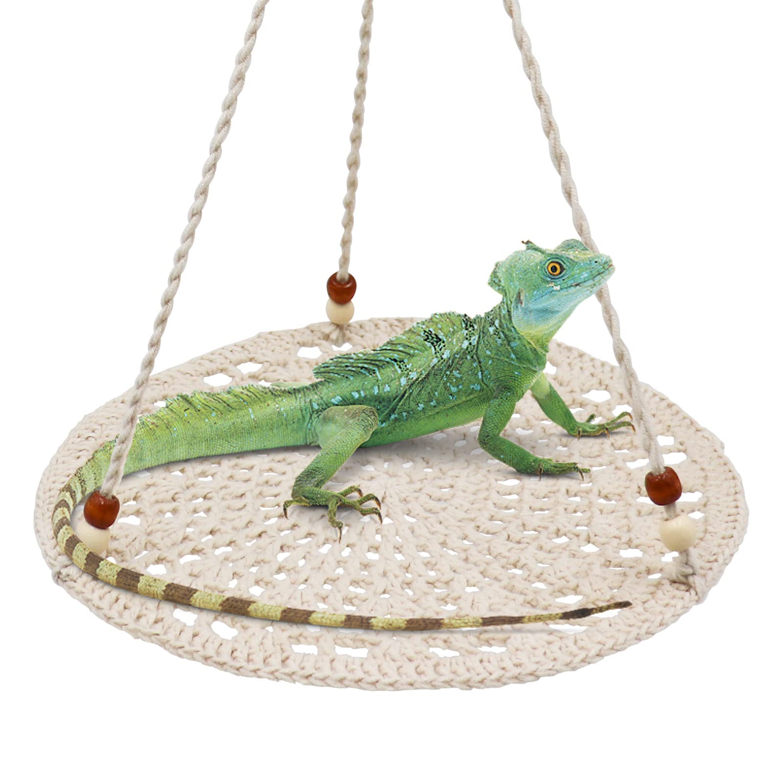 Dnoifne Reptile Hammock Swing Hanging Bed, Cute Lizard Swing Toy, Cotton Lizard Bed, Reptile Summer Bed for Bearded Dragon Leopard Gecko Lizard Birds Parrots Rats (White)