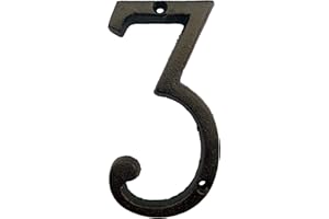BetLight 5.5 Inch High Cast Iron House Number, Solid Home Address Numbers, Elegant Black Brown Finished, Easy Install With Matching Screws, Number 3