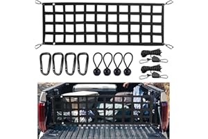 60"x 18" Cargo Net for Truck Bed with 2 Adjustable Ropes, 153x48 cm Tailgate Net for Full Size Truck, Black Mesh Cargo Net Fi