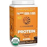 Sunwarrior - Classic Plus, Vegan Protein Powder with Peas & Brown Rice, Raw Organic Plant Based Protein, Chocolate, 30 Servings
