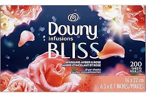 Downy Infusions Dryer Sheets, Laundry Fabric Softener, Bliss, Sparkling Amber & Rose, 200 count.