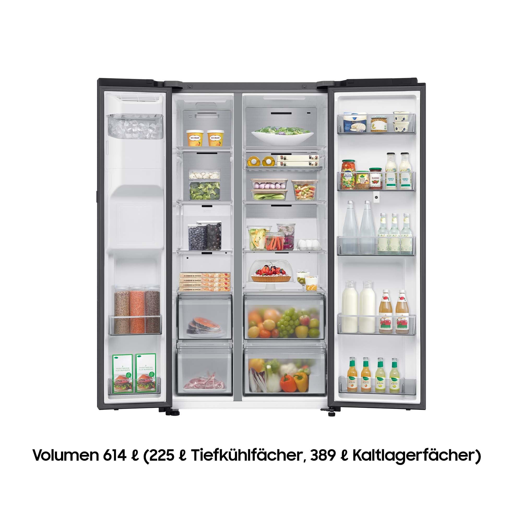 Samsung RS90F66BEFEF Side-by-Side Kühl-Gefrierkombination, AI Kühlschrank mit Gefrierfach, 178 cm, 614 l, Eis-/Wasserspender mit Wasseranschluss, Family Hub, AI Energy & Voice Control, Black Steel 2