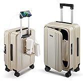 CASELLY Carry On Luggage Top Opening with Cup Holder & Phone Holder, Expandable PC Hard Shell Suitcase, USB Charging Port, Side Hook, 360° Spinner Wheels, TSA Lock & YKK Zippers for Women Man Gifts