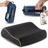 alkamto Travel & Camping Comfortable Memory Foam Pillow – Easy to Carry Portable Bag – Temperature Regulating Pillow Case (Black Contour)
