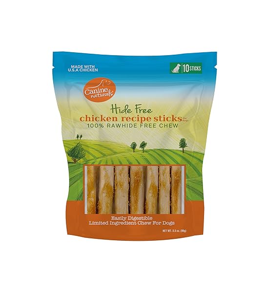 CANINE NATURALS CHICKEN RECIPE CHEW – RAWHIDE FREE DOG TREATS – MADE FROM USA RAISED CHICKEN – ALL-NATURAL AND EASILY DIGESTIBLE – 10 COUNT OF 5 INCH STICK