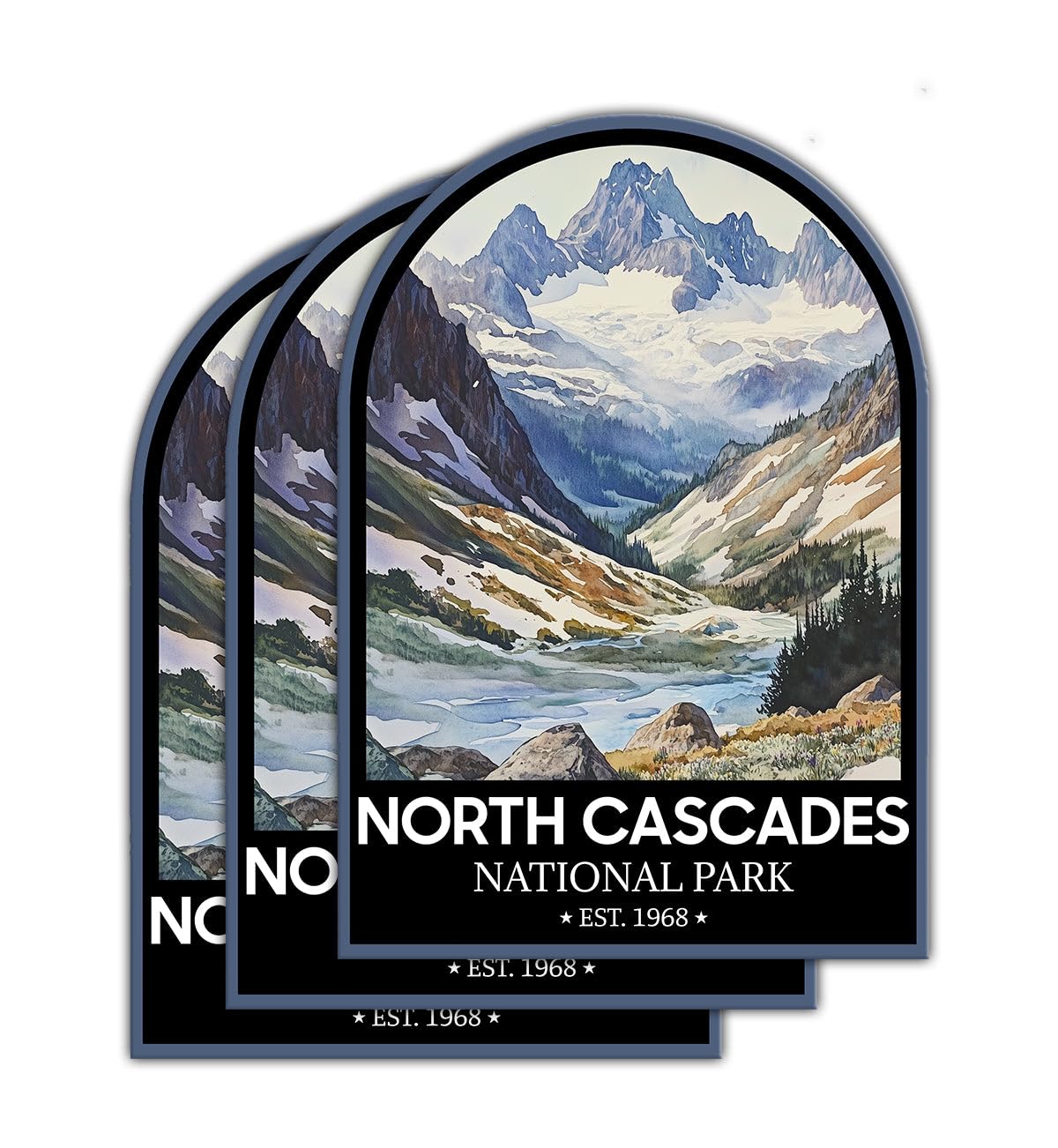 Photo 1 of (3 Psc) North Cascades National Park Sticker - Nature Decal - Camping Decal for Nature Lover Or Camper - Hiking Inspired Gift for Friends - Sticker 3 Inch for Laptop Water Bottles