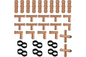 TTioDri 32 Pieces Drip Irrigation Fittings Kit for 1/2 Inch Tubing, Drip Irrigation Parts for Drip Sprinkler System - 10 Couplings, 8 Tees, 6 Elbows, 6 Plugs, 2 Crosses Drip Line Connectors