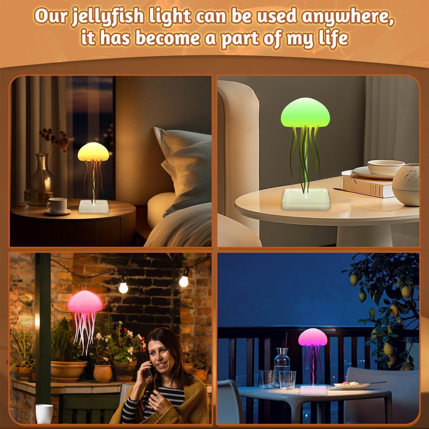 Asaint Jellyfish Lamp Rechargeable Table Lamp with Touch Sensor RGB Cute Jellyfish Light Floating Nightlight for Bedroom & Christmas Gifts (Base Model)
