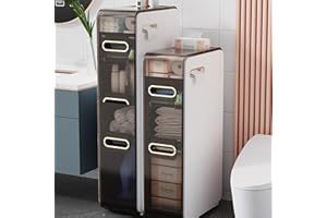 WEAFIEO 3-Tier Bathroom Floor Cabinet with Drawers Movable Narrow Tall Slim Tower Waterproof Towel Organizer Vertical Storage Unit for Small Spaces Gaps - Large Capacity