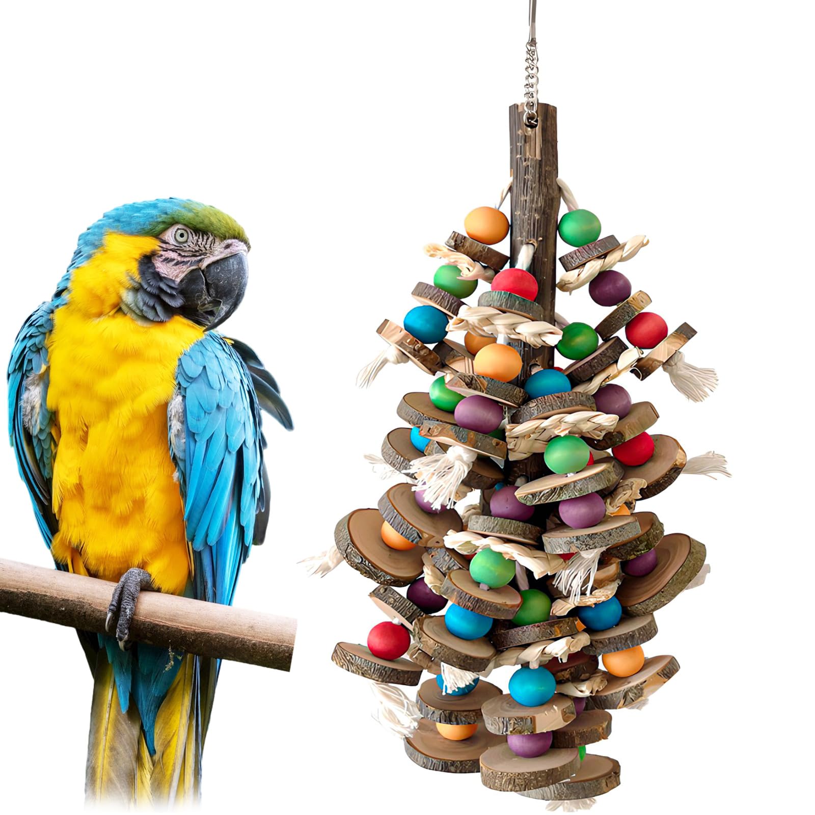 Lucxhcky Parrot Toys for Large Birds, Multicolored Wooden Cockatiel Toys for Bird Cage, Pet Bird Accessories for Parrot Birds (001)